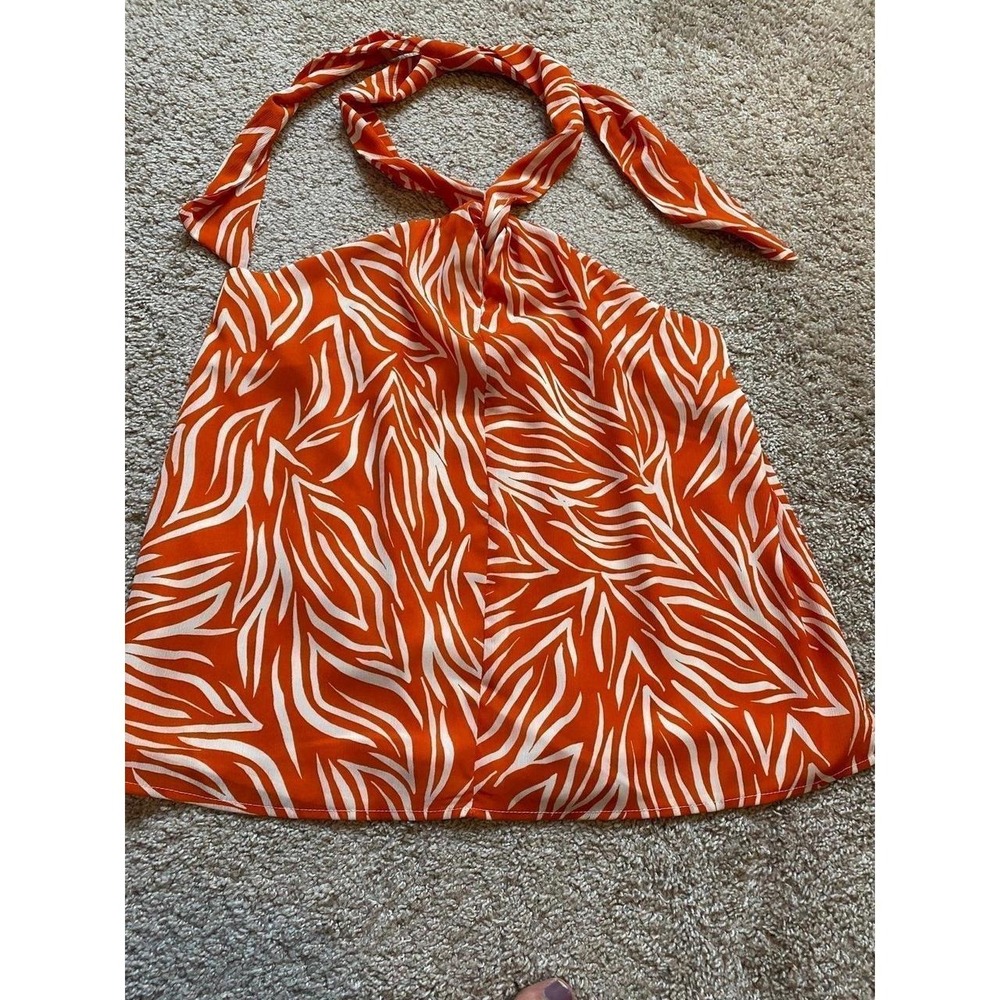 Vince Camuto Top Women Large Blouse Zebra Halter Sunset Orange 90s SKU11